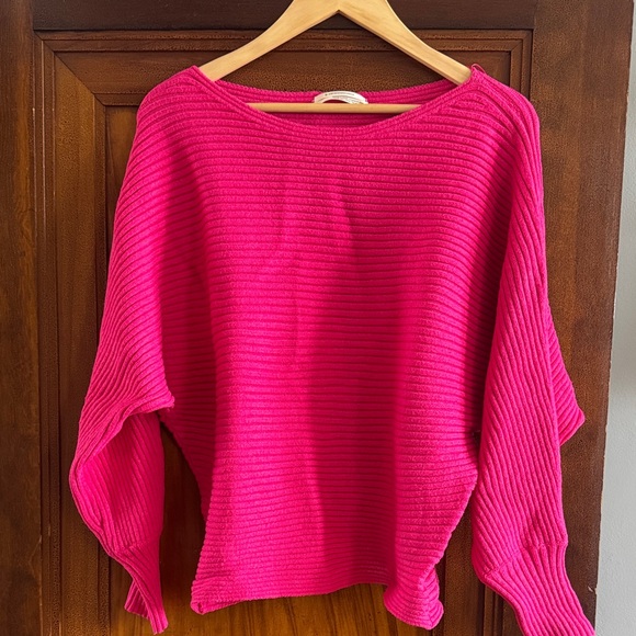 Anthropologie Sweaters - Anthropologie Hot Pink Ribbed Off-the-Shoulder Sweater